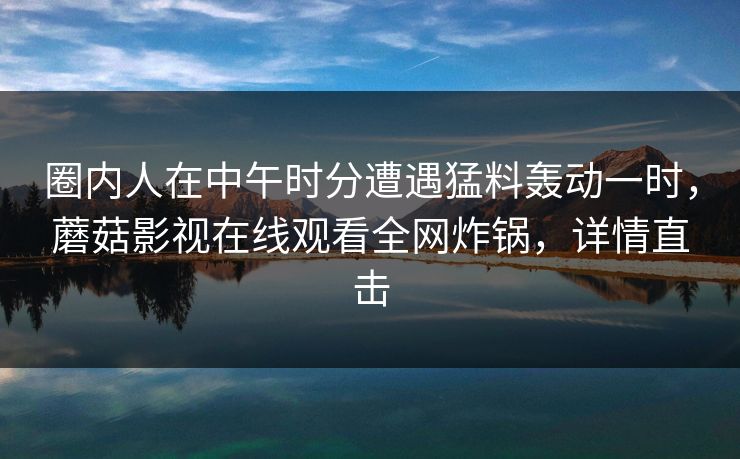 圈内人在中午时分遭遇猛料轰动一时，蘑菇影视在线观看全网炸锅，详情直击