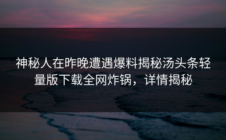 神秘人在昨晚遭遇爆料揭秘汤头条轻量版下载全网炸锅，详情揭秘