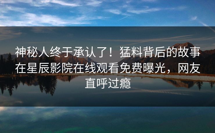 神秘人终于承认了！猛料背后的故事在星辰影院在线观看免费曝光，网友直呼过瘾