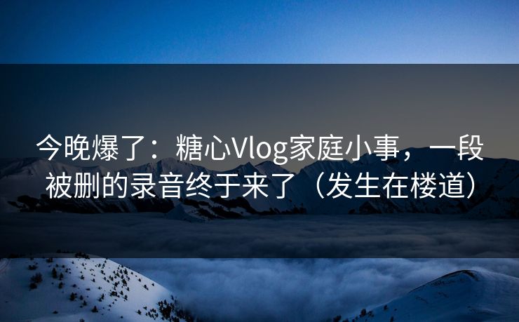 今晚爆了：糖心Vlog家庭小事，一段被删的录音终于来了（发生在楼道）